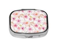 Watercolor Pink and Purple Floral,Meta Pill Box 2 Compartment Medicine Case,Portable Organizer,Rectangle Meta Portable Organizer Pill Box 2112 Compartment Medicine Case