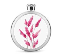 Watercolor Pink Boho Plants Stainless Steel Hip Flask for Liquor, Round Pocket Portable Wine Flask for Drink 5 Oz
