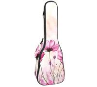 Watercolor Pink Cosmos Flowers Pattern Ukulele Case, Padded Bag for 23 Inch Concert Ukulele, Waterproof & Durable