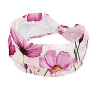 Watercolor Pink Cosmos Flowers Pattern Wide Headbands for Women, Yoga Workout Head Bands Wide Elastic Hair Bands for Washing Face Makeup