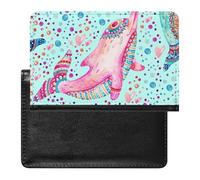 Watercolor Pink Dolphin Ethnic Tribal Dolphins on Dots Turquoise Women's Passport Protector, Men's Passport Protector, PU Travel Passport Protector for Women Men Worker 5.8 x 3.9 x 0.4 inch