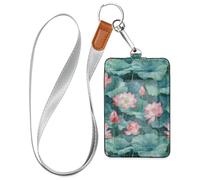 Watercolor Pink Flower Flowers Leather id Badge Holder Vertical with Lanyard and 3-Card Capacity id Holder for Office Shcool Hospital & Driver Licence