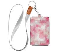 Watercolor Pink Flower Leather id Badge Holders with Lanyard and 3-Card Capacity id Card Holder for Office School IDs,Hotel Key Cards, Pass Cards