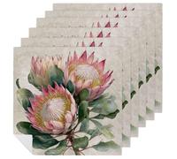 Watercolor Pink Flowers Cloth Napkins Set of 6, Square Premium Reusable Washable Polyester Table Linen Napkin for Dinner Party