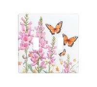 Watercolor Pink Flowers Orange Butterflies Double Gang Toggle Light Cover Wall Plate Switch Decor Standard Size - 11.4x11.4cm