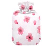 Watercolor Pink Flowers Petals Hot Water Bottles with Soft Velvet Cover Hot Water Bag for Neck and Shoulder Pain Relief Medium