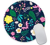 Watercolor Pink Flowers Round Mouse Pad,Gorgeous Pattern Decorative Mouse Mat, Cute Mouse Pad with Design, Non-Slip Rubber Base Mousepad with Stitched Edge, Waterproof Office Mouse Pad, Small Size