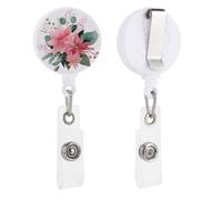 Watercolor Pink Poinsettia Eucalyptus Retractable Badge Holder Reel Clip ID Card Holder for Doctor Nurse Student Office Worker