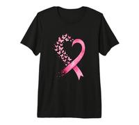 Watercolor Pink Ribbon Butterflies Breast Cancer Awareness Premium T-Shirt