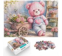 Watercolor Pink Teddy Bear with Overalls Jigsaw Puzzle, 1000 Piece | For cold evenings at home: Adult jigsaw puzzle with 1000 pieces works well for shared time during the holidays.