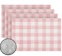 Rvsticty Linen Watercolor Pink White Buffalo Check Plaid Placemats Set of 4 Pink Gingham Table Mats Farmhouse Spring Easter Home Table Decorations-12×18''