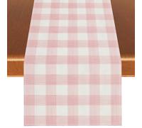 Linen Watercolor Pink White Buffalo Check Plaid Table Runner Gingham Tablecloth Farmhouse Spring Summer Easter Home Kitchen Table Decorations-13×72''(Pink and White)