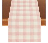 Watercolor Pink White Buffalo Check Plaid Table Runner Gingham Tablecloth Farmhouse Spring Summer Easter Home Kitchen Table Decorations-13×90''