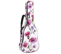 Watercolor Pink Wild Flowers Padded Guitar Bag, Protective Acoustic Guitar Cover Gig Bag for Electric Bass Classical Guitar