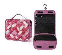 Watercolor Pink Woven Fabric with Braided Textures Travel Toiletry Bag for Women,Hanging Makeup Organizer with Hook for Shampoo