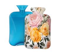 Watercolor Pink Yellow Flower Hot Water Bottle with Cover, 2L Large Capacity Hot Water Bag for Hot Cold Compress, Hand Feet Warmer, Neck Shoulder Pain Relief