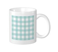 Watercolor Plaid Printed Mug Aesthetic Geometric Cute Blue White Ceramic Tartan Reusable Decorative Pantry Apartment Living Room Flat Bottom Hot Drinks 325 Set of 1