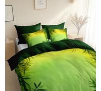 Watercolor Plant Bamboo Forest Duvet Cover Sets, Double 200 x 200 cm - 3 Pcs Bedding Set Forest Green Bedding Set, Soft Comfy Breathable Quilt Cover, Hypoallergenic