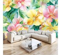 Watercolor Plant Leaf Flower Wall Mural Photo Wallpaper, Light Green Non-Woven Feature Wall Decor for Living Room, Bedroom & Study 200 x 140 cm