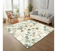 Watercolor Plants And Floral With Leaves Machine Washable Rugs Living Room 60x110cm Area Rug with Non-Slip Backing, Mats and Rugs Nature Flower Green Low Pile Rug for Kitchen, Bedroom Floor Mats