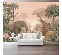 Watercolor Plants Animals Palm Trees Wallpaper, Pink Peel and Stick on Contact Paper Wall Paper Easy Peel Off - Mural Wallpaper for Living Room Bedroom Decor Non-Woven 250 x 175 cm（WxH