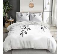 Watercolor Plants Duvet Cover Set Soft Lightweight Microfibre Quilt Cover With 2 Pillowcase Black White Flowers And Green Leaves Print Pattern 3 Pcs Bedding Set With Zipper Closure King 230X220Cm