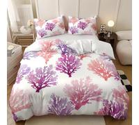 Watercolor Plants Emperor Size Duvet Cover Set 290x235 cm Coral Quilt Cover 3D Reversible Bedding with Pillowcases Zipper Closure Soft Easy Care Comforter Covers Set a.4234