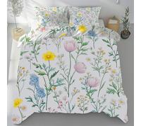 Watercolor Plants Leaves Single Duvet Set - Soft Cosy & Comfortable Delicate Touch - Painted Plants And Floral 3Pcs Reversible Bedding Bed Set with Zipper Closure Quilt Cover 135x200cm + 2 Pillowcase
