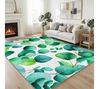 Watercolor Plants Machine Washable Rug 100 x 160 cm Non-Slip Carpet Tropical Leaves Eucalyptus Branches Area Rug, for Living Room Bedroom Dining Room Kids Room Bedside Kitchen Lounge