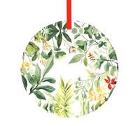 Watercolor Plants Patterned Christmas Round Glass Pendant, Christmas Tree Decoration, Birthday Gift