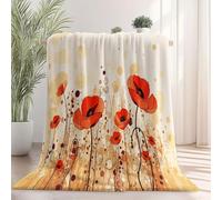 Watercolor Plants Poppies Pattern Throw Blankets - Light Brown Printed Flannel Fleece Lightweight Blanket Gifts for Boys Girls Women, Cozy Plush Warm Blanket for Couch Sofa Beds Office 180 x 200 cm