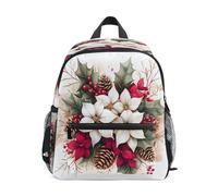 Watercolor Poinsettia Pine Cone Toddler Backpack, Boy Backpack Preschool Bag Kindergarten Schoolbag Nursery Travel Bag for Girl
