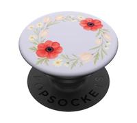 Watercolor Poppy & Daisy Wreath with Leaves & Floral Accents PopSockets Adhesive PopGrip