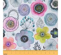 Watercolor Poppy Fabric by The Yard Colorful Tie Dye Gradient Flowers Fabric for Sewing Supplies Vintage Wild Plants Leaves Rustic Style Fabric for Room Decor and DIY Upholstery 2 Yards