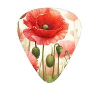 Watercolor-Poppy-Flowers 12 Pack Guitar Picks With 3 Thicknesses And Storage Box, Abs Plectrums For Electric Bass Guitar Players