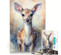 Watercolor Portrait of A Fawn Jigsaw for Adults1000 Pieces Brain Focus Game Precision Cut Smooth Edges Amusing Challenge for Waiting Time (50x75cm)