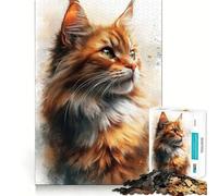 Watercolor Portrait of A Ginger Cat 1000-piece Jigsaw Puzzles Brain Training Fun Tight Interlock No Gaps Bonding Activity for Loved Ones (50x75cm)