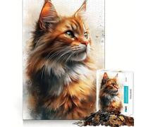 Watercolor Portrait of A Ginger Cat 1000-piece Puzzle for Teenagers Mind Skill Fun Uniform Size Precise Pieces Relaxing Indoor Group Activity (38x52cm)