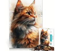 Watercolor Portrait of A Ginger Cat Jigsaw Puzzle 1000 Pieces Focus Building Toy Firm Fit Secure Assembly Holiday Indoor Entertainment Toy (38x26cm)