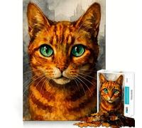 Watercolor Portrait of An Orange Cat Jigsaw 1000 Pieces Memory Skill Fun Smooth Edge Perfect Interlock Fun-filled Way to Fill Empty Hours (50x75cm)