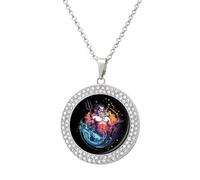 Watercolor Posei-don Women's Custom Pendant Necklace Round Diamond Necklaces Jewelry Gifts for Men Birthday