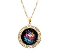 Watercolor Posei-don Women's Custom Pendant Necklace Round Diamond Necklaces Jewelry Gifts for Men Birthday