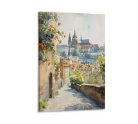 Watercolor Prague Painting, Czech Republic Traditional Travel Poster 16x24inch(40x60cm)