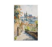 Watercolor Prague Painting, Czech Republic Traditional Travel Poster 16x24inch(40x60cm)