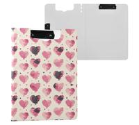 Watercolor Print Lovely Pink Hearts Clipboard Folder, A4 Size Folder Clipboard with Pen Slot for Office School