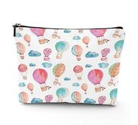 Watercolor Print,Travel Bag Makeup Case Cosmetic Bag,Hand Painted Style Hot Air Balloons,Linen Makeup Bag Great Gift for Travel,Blue Pink,7x9in