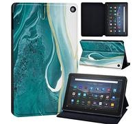 Watercolor Printed Case Compatible with All-New Amazon Kindle Fire HD 8 & 8 Plus Tablet (12th Gen/10th Gen, 2022/2020 Release) 8 Inch Thin Premium PU Leather Folio Case Cover (emerald green)