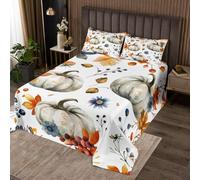 Watercolor Pumpkin Bedspread Single Size 2 Pcs,Autumn Orange Leaves Retro Flowers Bedding Sets for Kids Teens Adults,Fall Plants Rustic Style Coverlet Set with 1 Pillowcase
