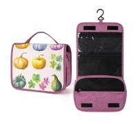 Watercolor Pumpkins Gourds Autumn Leaves Travel Toiletry Bag for Women,Hanging Makeup Organizer with Hook for Shampoo