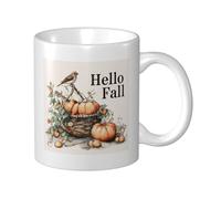Watercolor Pumpkins Leaves Bird Hello Fall Ceramic Cup, Elegant Coffee Mug Tee Drinkware Water Cup for Home Office 11oz